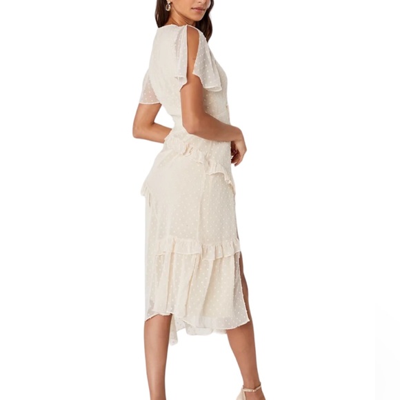 Lulus Next To You Cream Swiss Dot Ruffle Midi Dress Medium - Picture 2 of 15